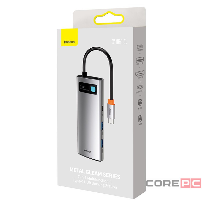 USB-C хаб Baseus Metal Gleam 7в1 2USB/HDMI/USB-C/MicroSD/TF (WKWG020113) серый