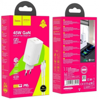 Сетевое зар. устр. Hoco N23 GaN с шнуром Type-C на Lightning 2C 45W белое