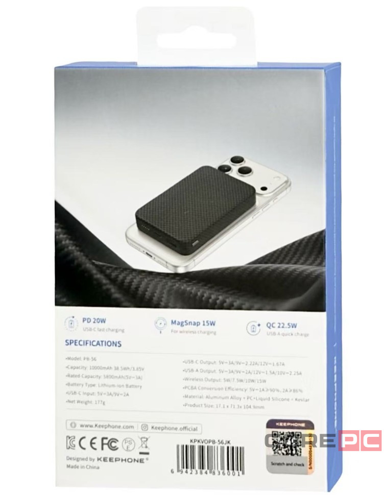 Powerbank магнитный с MagSafe Keephone Kavos Semi-Solid Battery 10000mAh чёрный