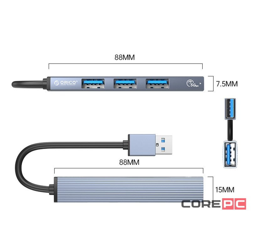 USB-хаб Orico AH-A13 4xUSB3.0 серый