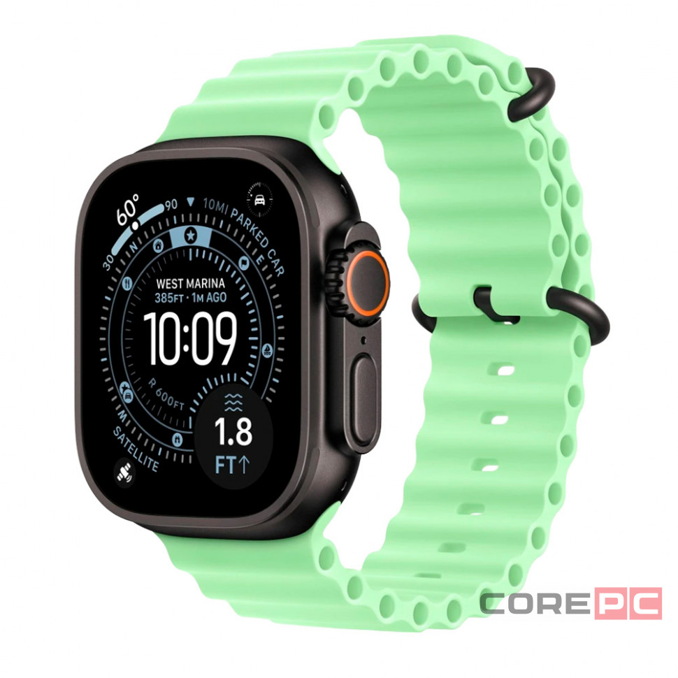 Apple Watch Ultra 3 49mm Black Titanium Case with Neon Green Ocean Band (One Size)
