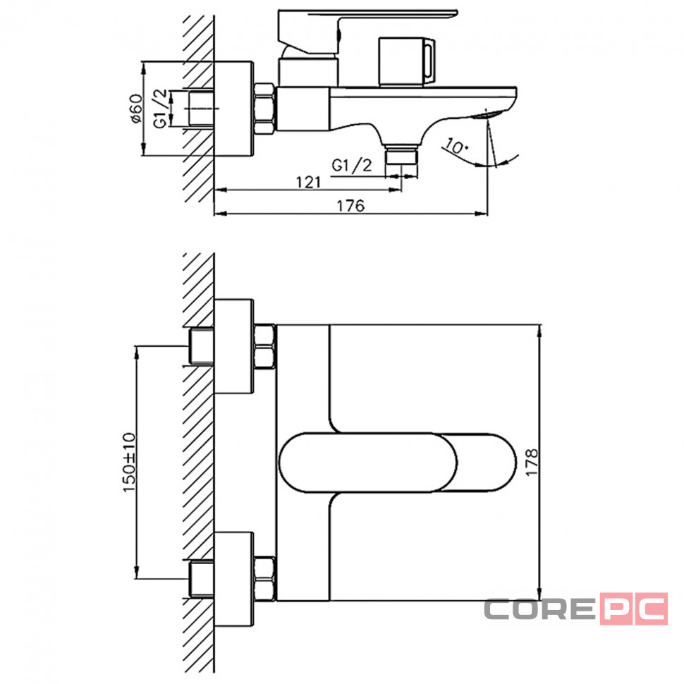 Смеситель для ванны Haiba HB60590-7, рычажное управление, цвет черный