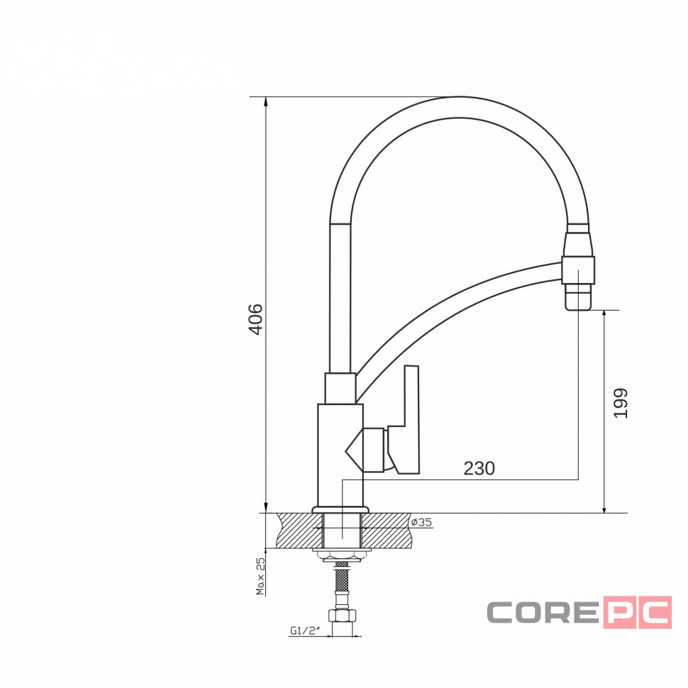 Смеситель для кухни MIXLINE МЛ33-108Г, рычажное управление, цвет графит