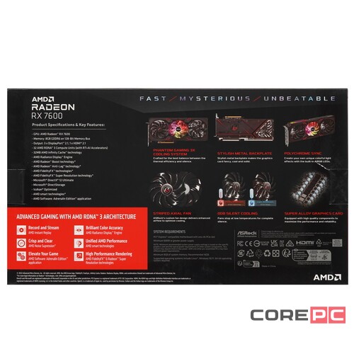 Видеокарта ASRock (RX7600 PG 8GO) Radeon RX 7600 8GB Phantom Gaming OC