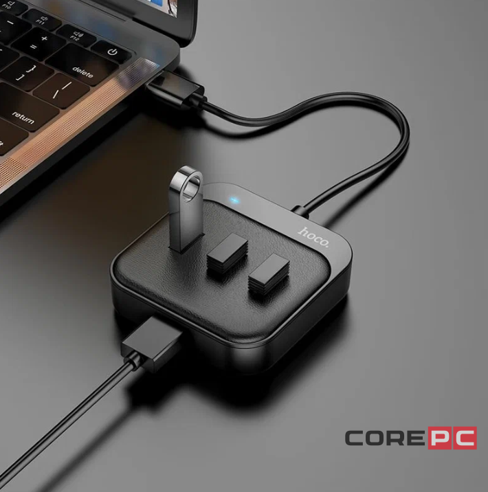 Адаптер Hoco HB31 4 в 1 Type-C на 4xUSB 2.0 0.2m (Black)