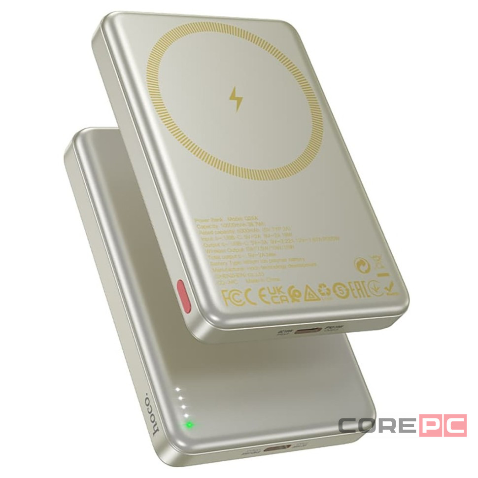Powerbank с беспроводной зарядкой MagSafe Hoco Q26A 10000mAh 2USB-C 20W золотой