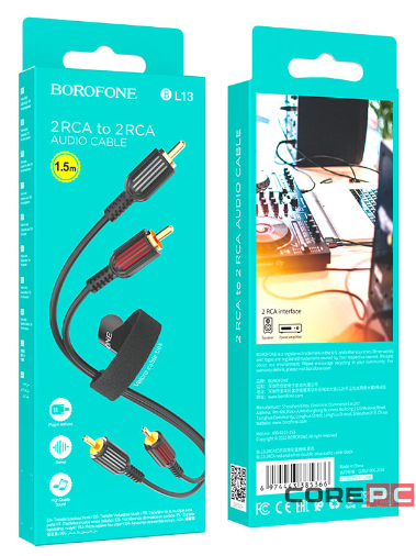 Кабель 2xRCA (папа) - 2xRCA (папа) Borofone BL13 1.5м черный
