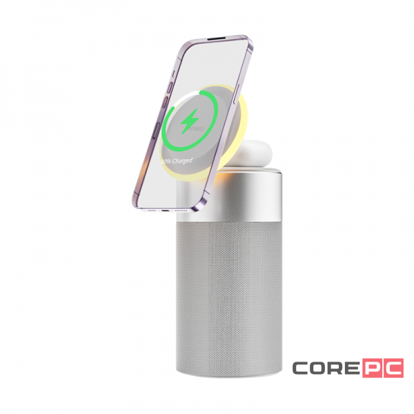 Портативная акустика WiWU с функцией беспроводной зарядки и светильником 15W (Wi-W022) (серебристый)