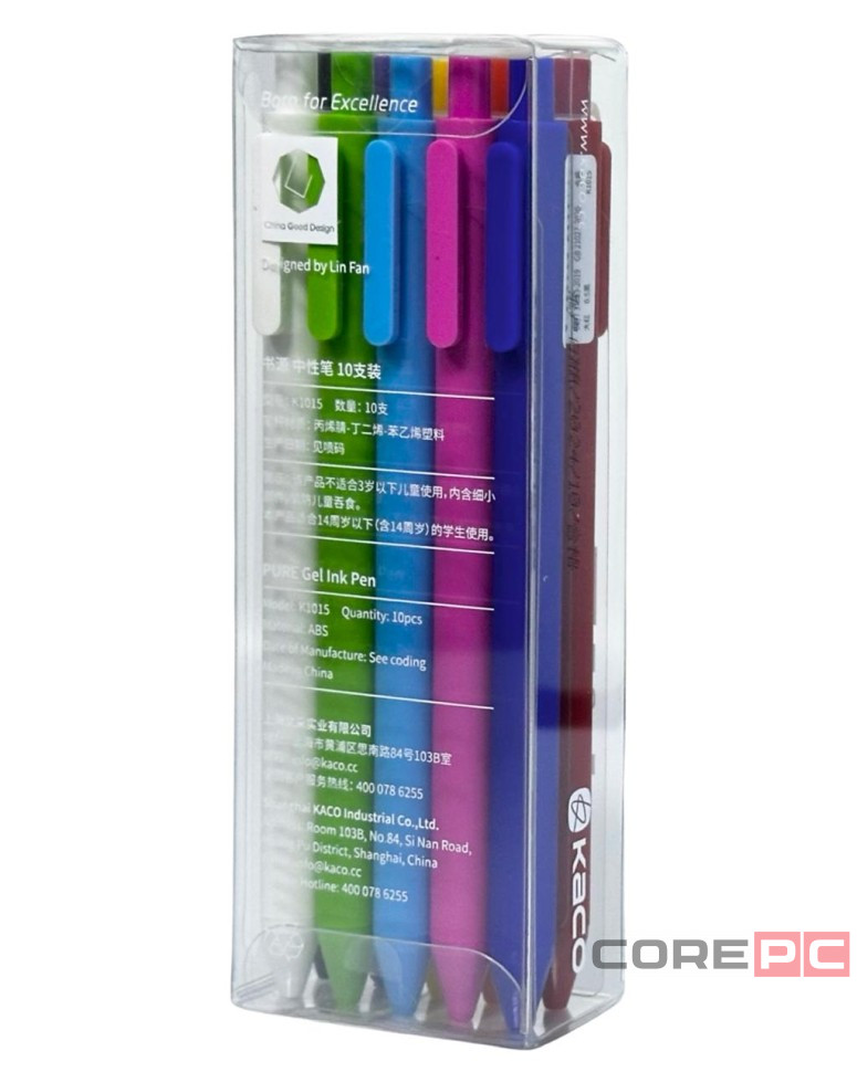 Ручка гелевая Kaco Pure Plastic Gel Ink  (комплект 10шт) цветные