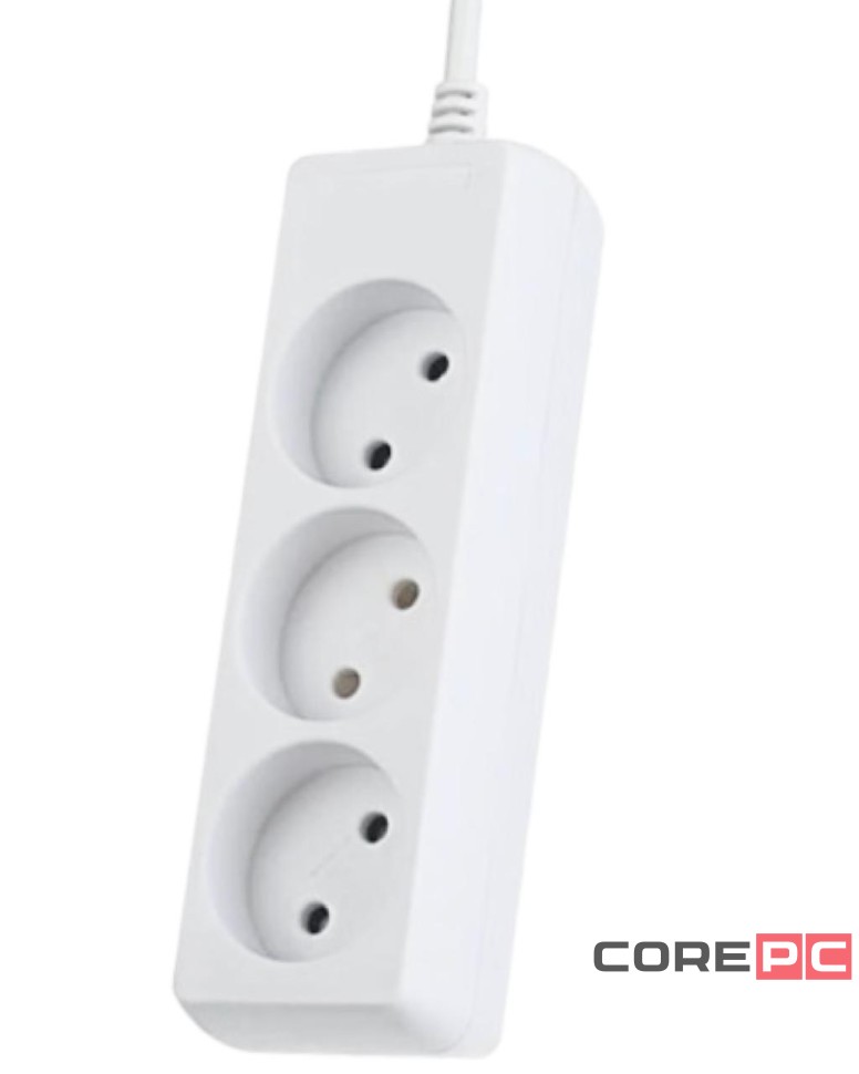 Perfeo сетевой удлинитель без заземления POWERLIGHT, 5,0м, 3 розетки, белый (PF-PL-3/5,0-W)