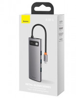 USB-C хаб Baseus Metal Gleam 11в1 3USB/2HDMI/USB-C/MicroSD/TF/RJ45/VGA/AUX (CAHUB-CT0G) серый