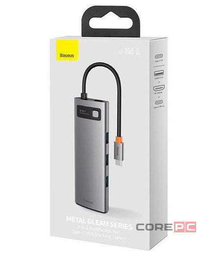 USB-C хаб Baseus Metal Gleam 11в1 3USB/2HDMI/USB-C/MicroSD/TF/RJ45/VGA/AUX (CAHUB-CT0G) серый