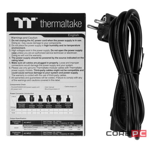Блок питания Thermaltake 850W PS-TPD-0850NNFAGE-C 16 Pin (PCIe 5.0 Connector Cable Details)