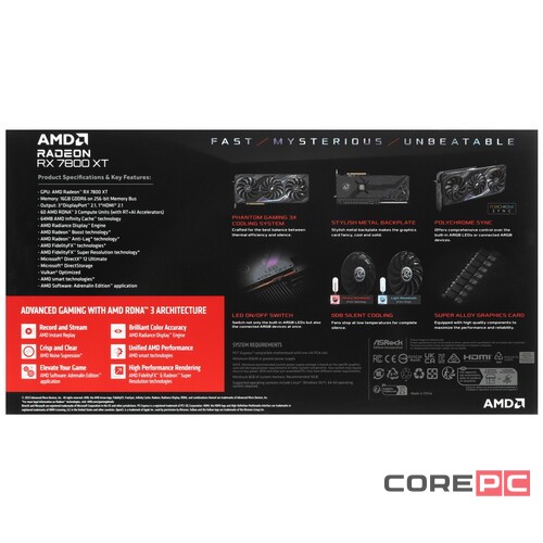 Видеокарта ASRock (RX7800XT PG 16GO) Radeon RX 7800 XT 16GB Phantom Gaming OC