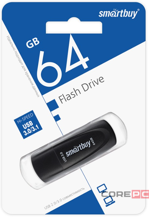 3.0/3.1 USB флеш накопитель Smartbuy 064GB Scout Black (SB064GB3SCK)