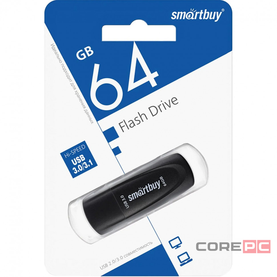 3.0/3.1 USB флеш накопитель Smartbuy 064GB Scout Black (SB064GB3SCK)