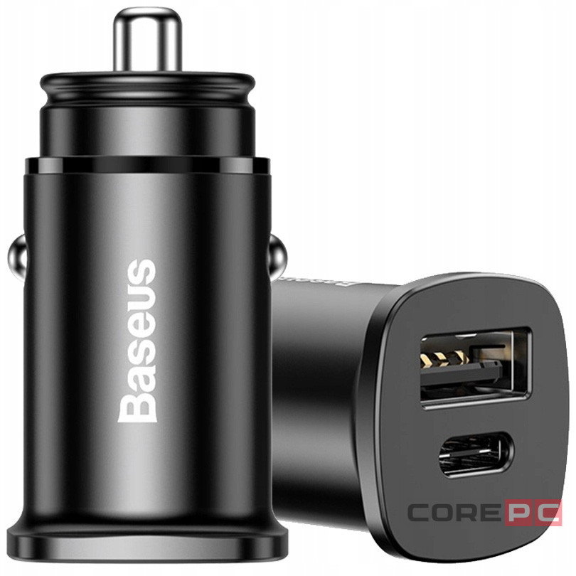 Автомобильное заряд. устр. Baseus Circular Metal 1USB/1C 30W CCALL-BS01 черное