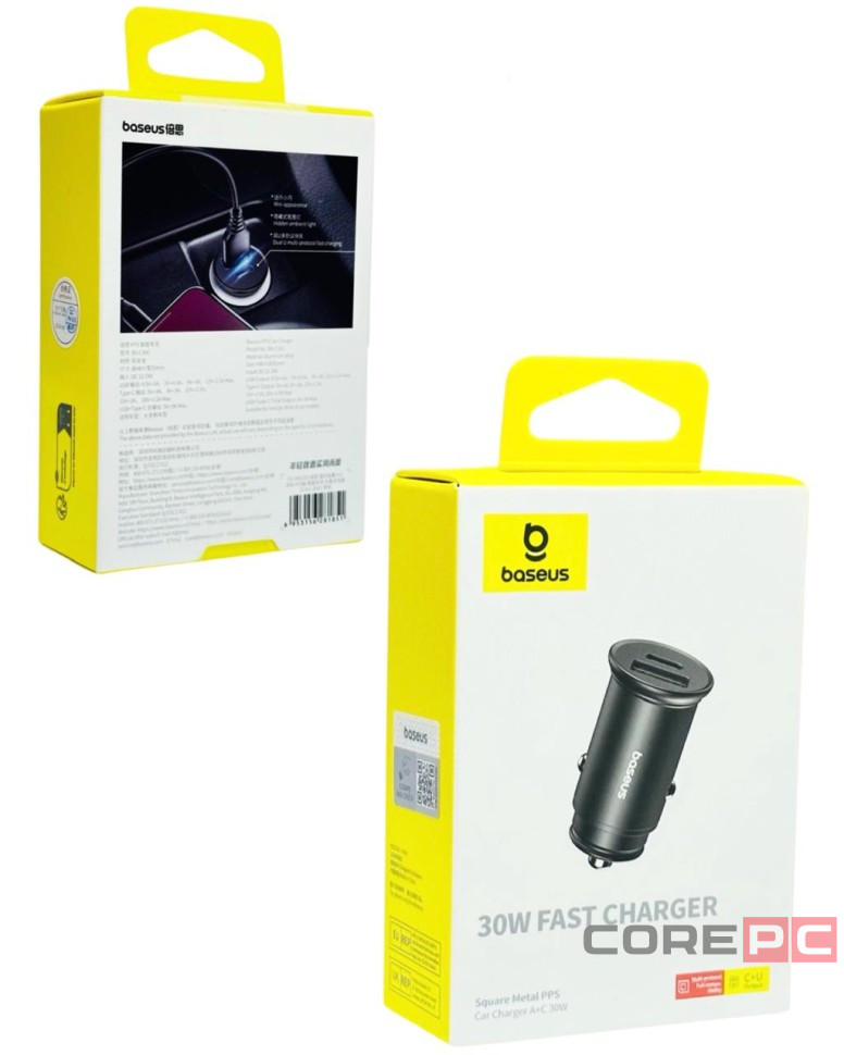 Автомобильное заряд. устр. Baseus Circular Metal 1USB/1C 30W CCALL-BS01 черное