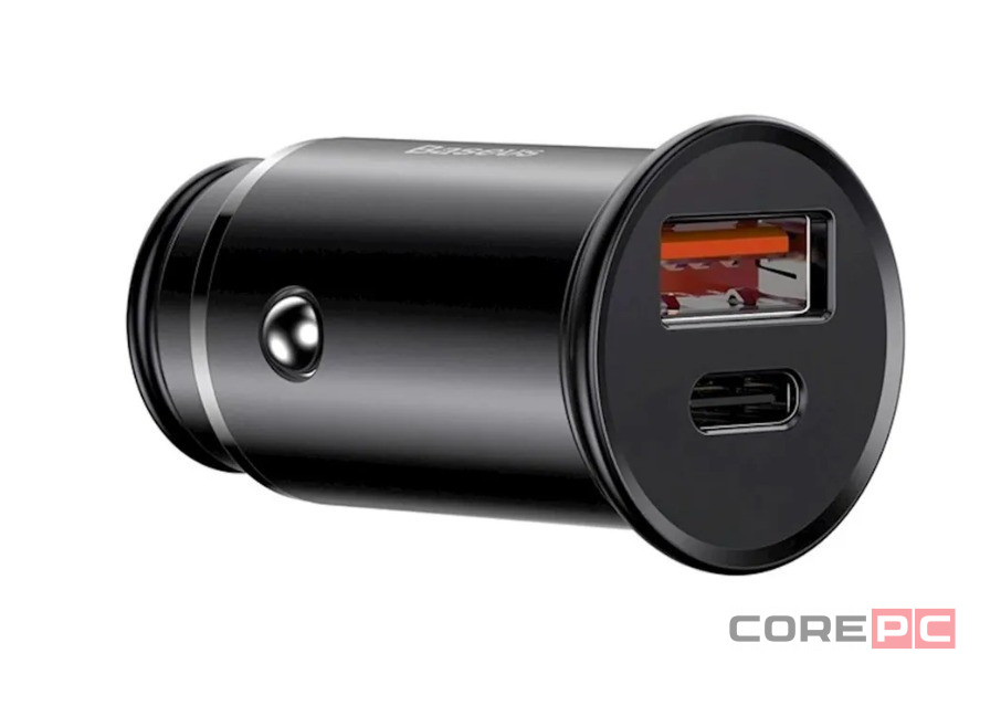 Автомобильное заряд. устр. Baseus Circular Metal 1USB/1C 30W CCALL-BS01 черное