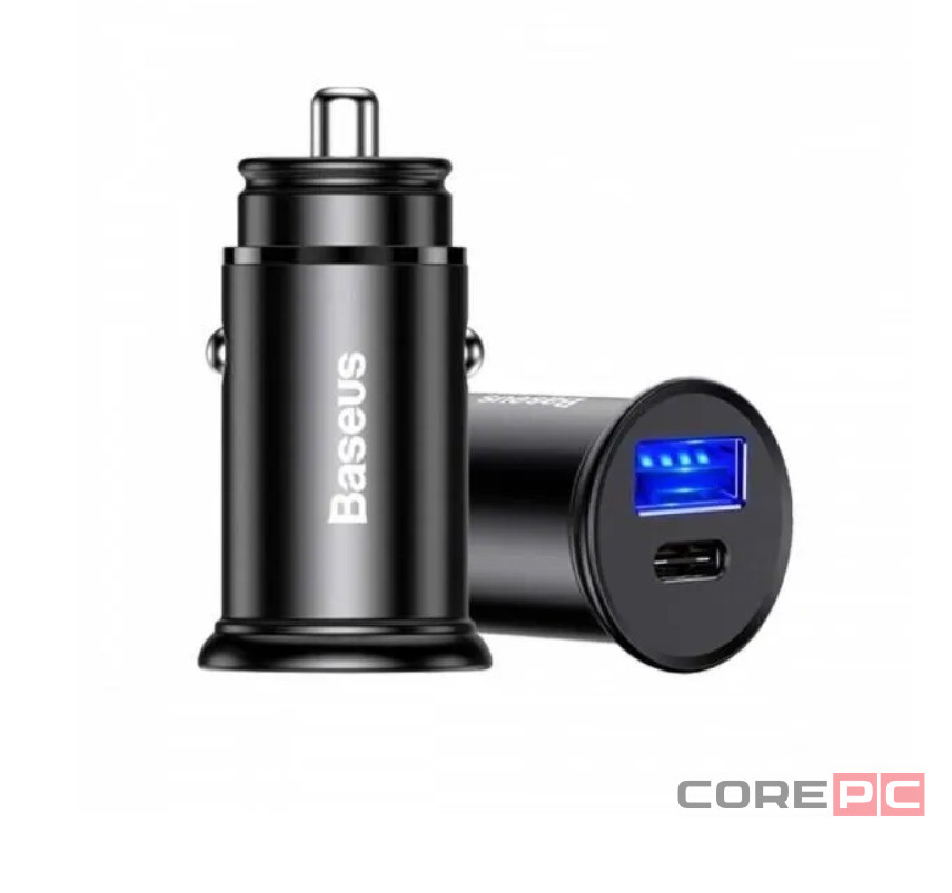 Автомобильное заряд. устр. Baseus Circular Metal 1USB/1C 30W CCALL-BS01 черное
