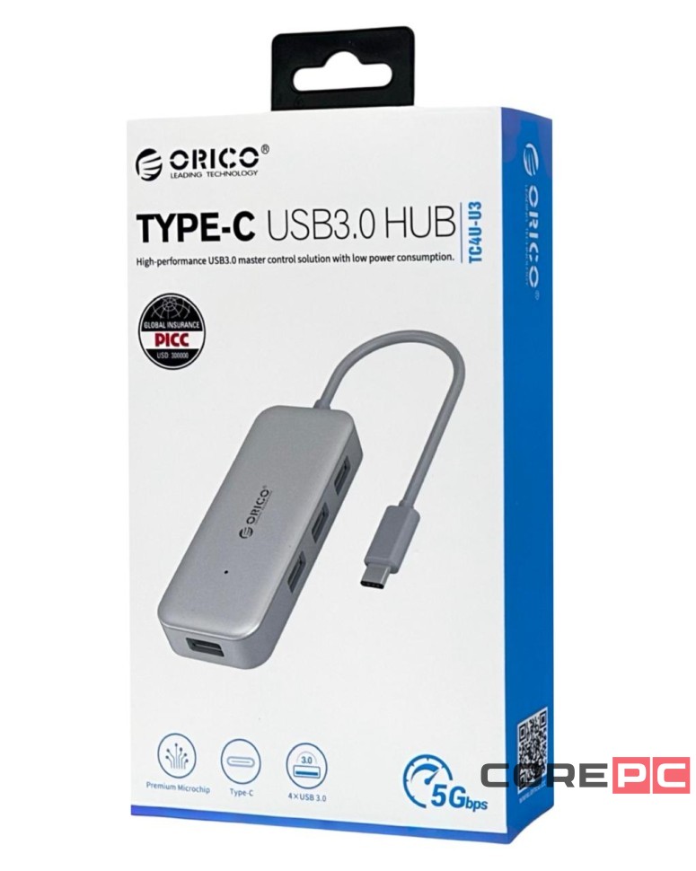 USB-С хаб Orico TC4U-SV 4xUSB3.0 серый