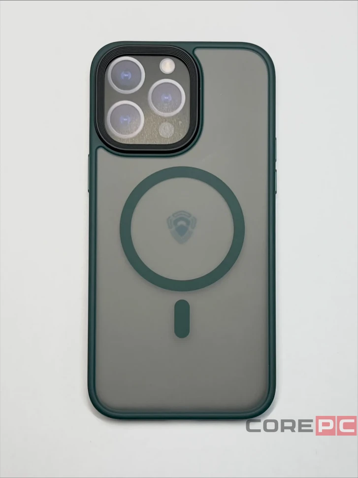 Чехол-накладка Dfansdesign Magsafe Case для Apple iPhone 14 Pro пластиковый прозрачно-черный (зеленая рамка)