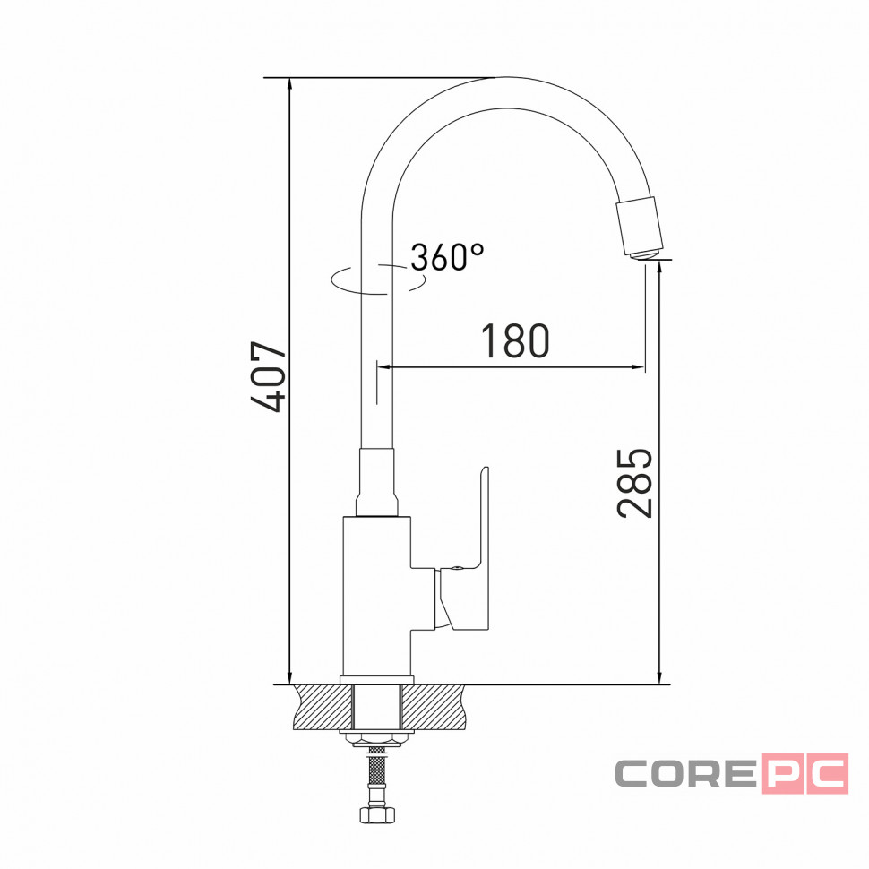 Смеситель для кухни MIXLINE МЛ33-098Г, рычажное управление, цвет графит
