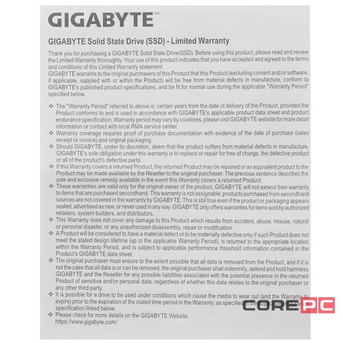 Твердотельный накопитель Gigabyte 500 Gb G325E500G