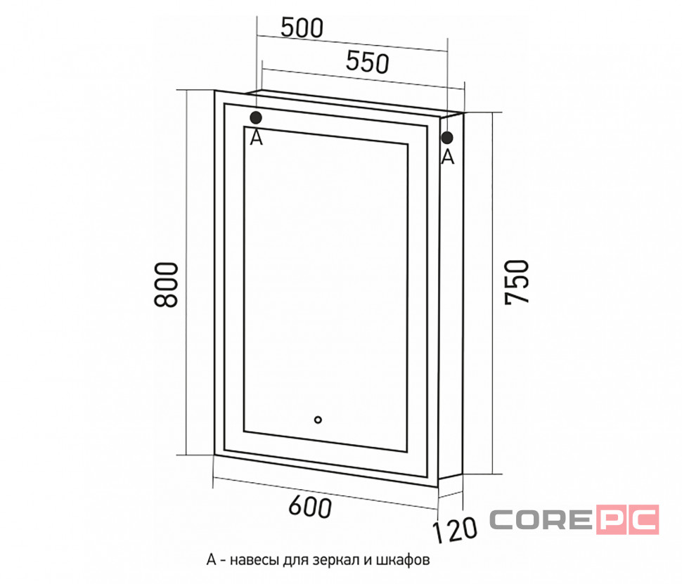 Зеркальный шкаф MIXLINE Мелис 600х800 (ШВ) ПРАВЫЙ,сенсорный выкл, светодиодная подсветка