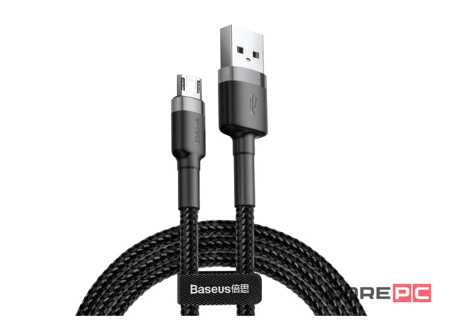 Кабель Baseus Cafule Cable 2.4A (USB) на (Micro-USB) (CAMKLF-BG1) 100см тканевая оплётка (черный)