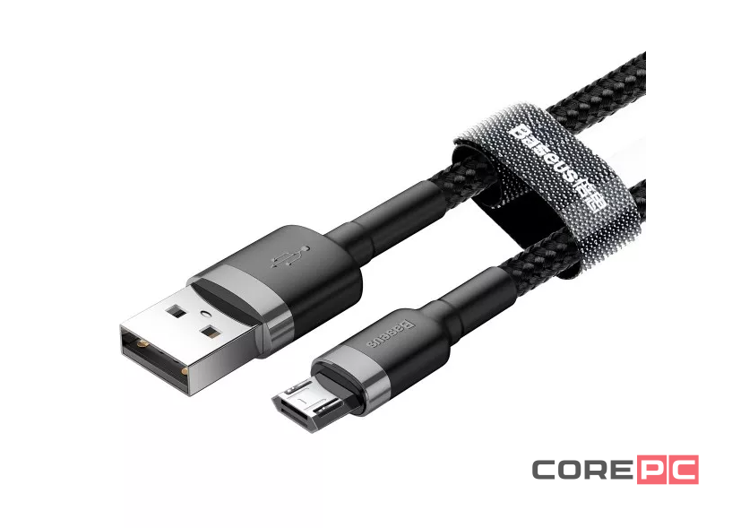 Кабель Baseus Cafule Cable 2.4A (USB) на (Micro-USB) (CAMKLF-BG1) 100см тканевая оплётка (черный)