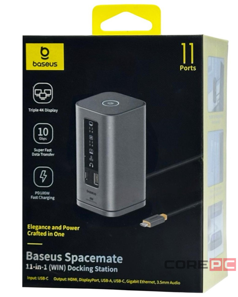 USB-C хаб Baseus Spacemate Series 11в1 3USB/2HDMI/2DP/2USB-C/RJ45/AUX (B00568101813-00) черный
