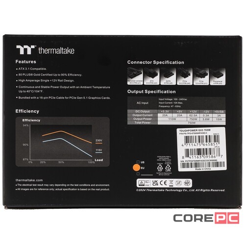 Блок питания Thermaltake 750W PS-TPD-0750NNFAGE-C 16 Pin (PCIe 5.0 Connector Cable Details)