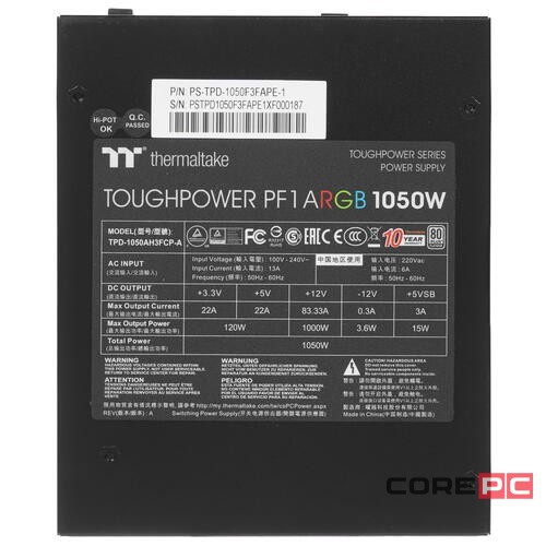 Блок питания Thermaltake 1050W TOUGHPOWER PF1 ARGB PS-TPD-1050F3FAPE-1