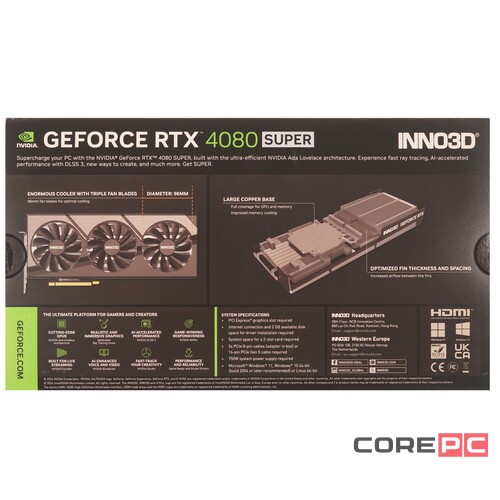 Видеокарта INNO3D (N408S3-166X-18703552) GeForce RTX 4080 SUPER 16GB X3