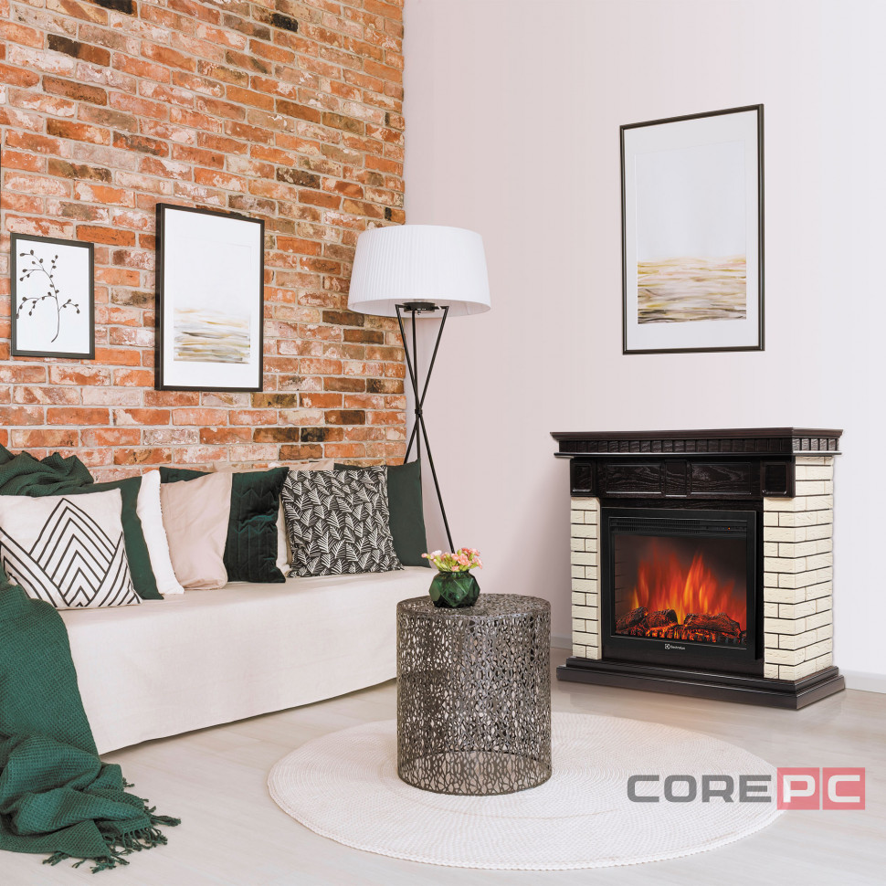 Очаг Electrolux EFP/P-2720RLS, портал Bricks 25 камень бежевый, шпон темный дуб