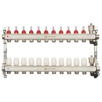 Группа коллекторная ONDO нерж сталь 11 вых. с автомат. воздухоотвод., расход. и термостат. клапанами