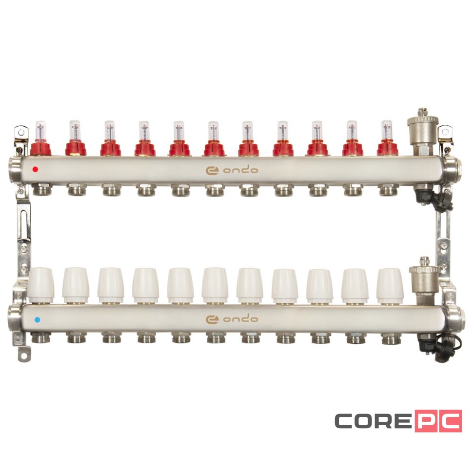 Группа коллекторная ONDO нерж сталь 11 вых. с автомат. воздухоотвод., расход. и термостат. клапанами