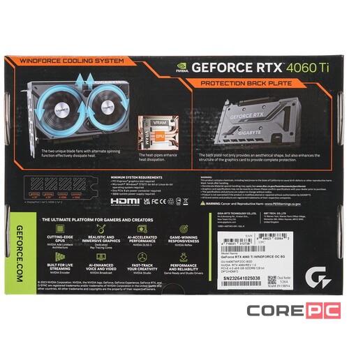 Видеокарта Gigabyte (GV-N406TWF2OC-8GD) GeForce RTX 4060 TI 8GB WINDFORCE OC