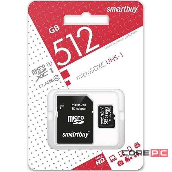 micro SDXC карта памяти Smartbuy 512GB Class 10 UHS-1 (с адаптером SD)