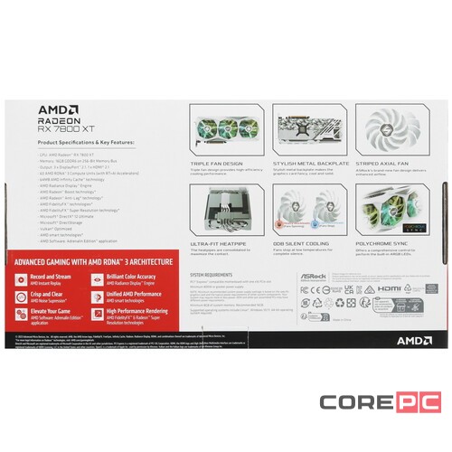 Видеокарта ASRock (RX7800XT SL 16GO) Radeon RX 7800 XT 16GB Steel Legend OC