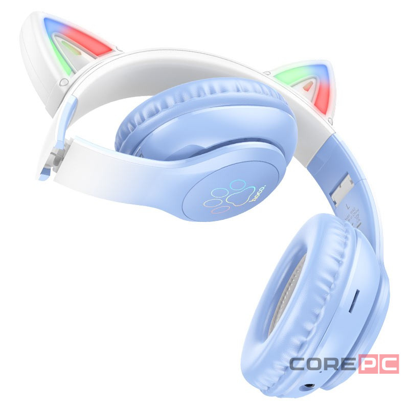 Стереонаушники Bluetooth Полноразмерные Hoco W42 Cat Ear BT5.3/10ч синие