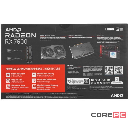 Видеокарта ASUS (DUAL-RX7600-O8G-V2) Radeon RX 7600 8GB DUAL OC V2 90YV0IH2-M0NA00