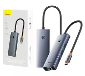 USB-C хаб Baseus UltraJoy Lite Series 4в1 3USB/RJ45/USB-C (B0005280B811-11) серый
