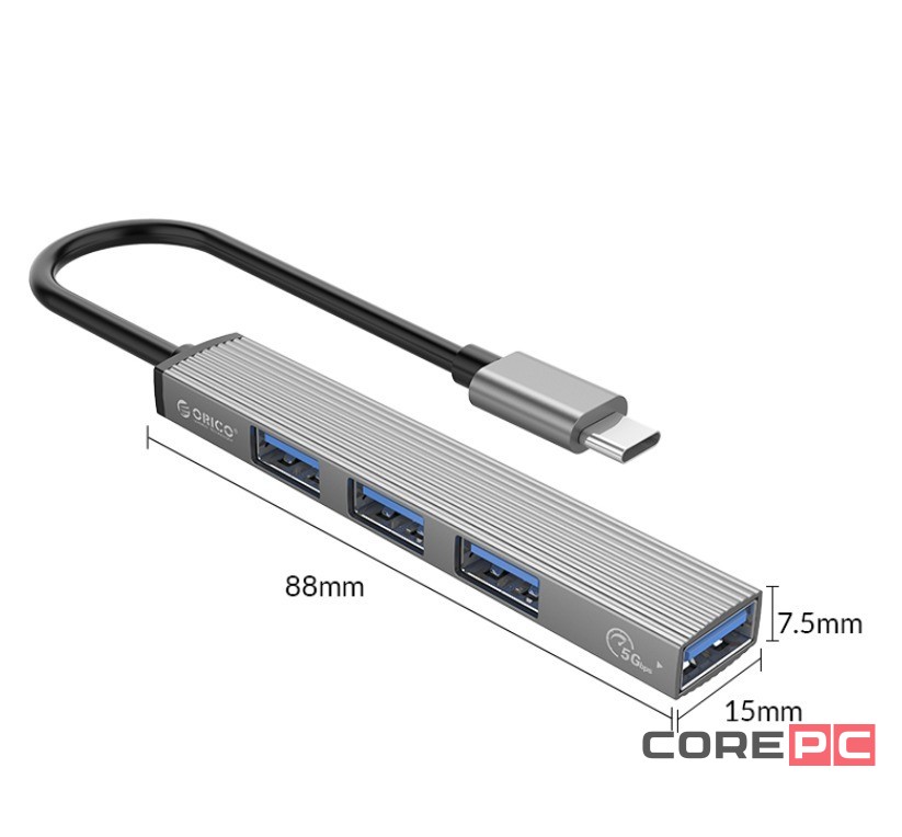 USB-С хаб Orico AH-13 4xUSB3.0 0.15м серый