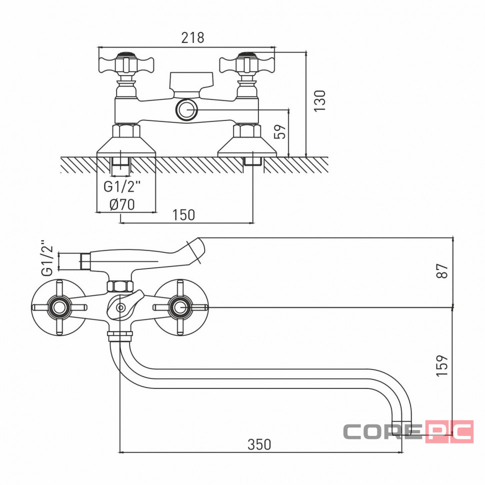 Смеситель для ванны и раковины MIXLINE МЛ30-021, вентильное управление, цвет хром