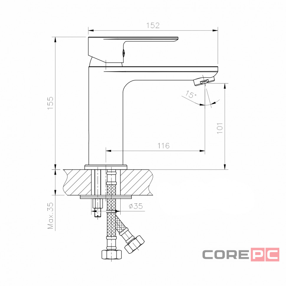 Смеситель для раковины MIXLINE МЛ33-04Г, рычажное управление, цвет графит