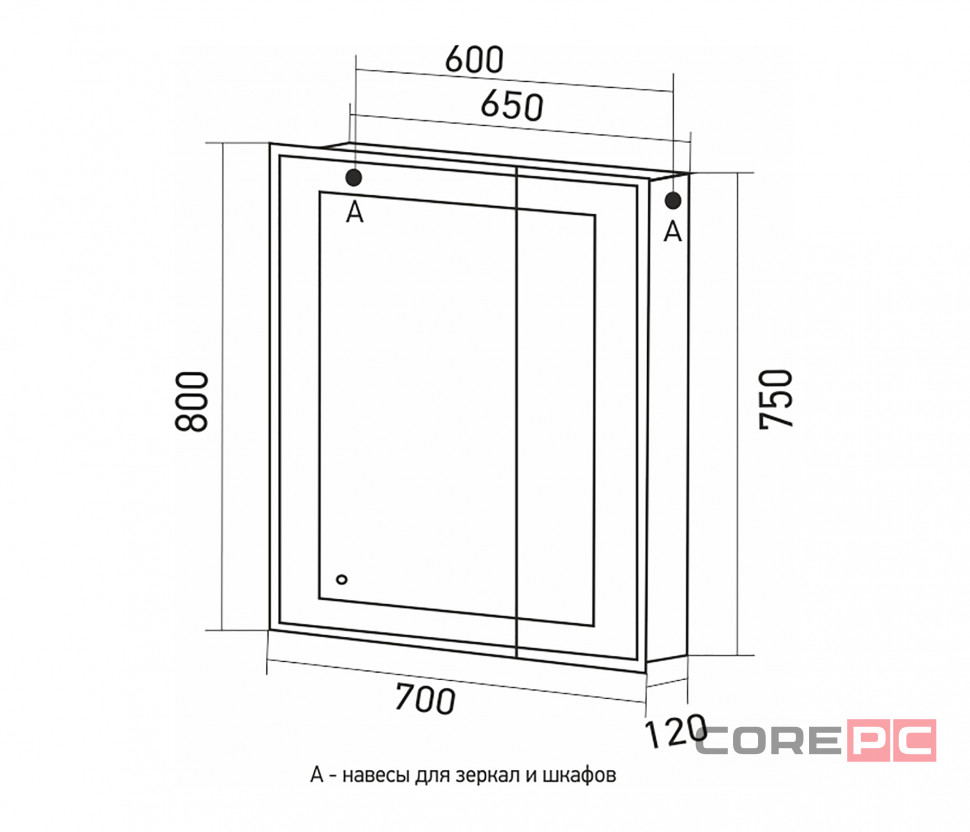 Зеркальный шкаф MIXLINE Минио 700х800 (ШВ) 2 створки, ЛЕВЫЙ,сенсорный выкл, светодиодная подсветка