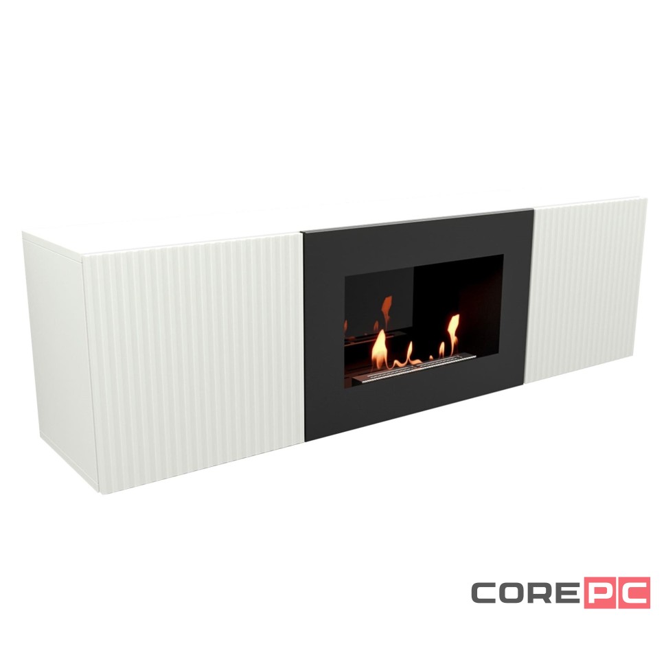 Каминокомплект: Тумба с биокамином Firelight BFP/P-1400L белая+набор керамических дров сосна