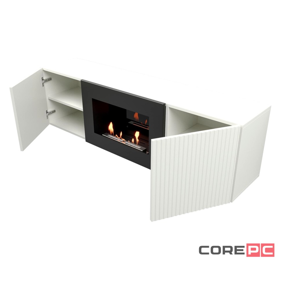 Каминокомплект: Тумба с биокамином Firelight BFP/P-1400L белая+набор керамических дров сосна